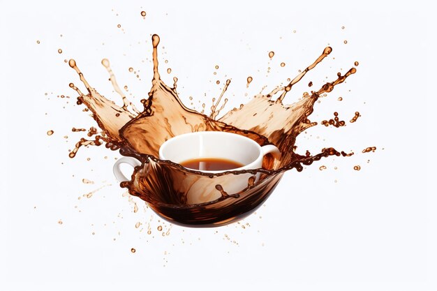 Vector coffee splashing out from a white cup mug isolated on white background illustration