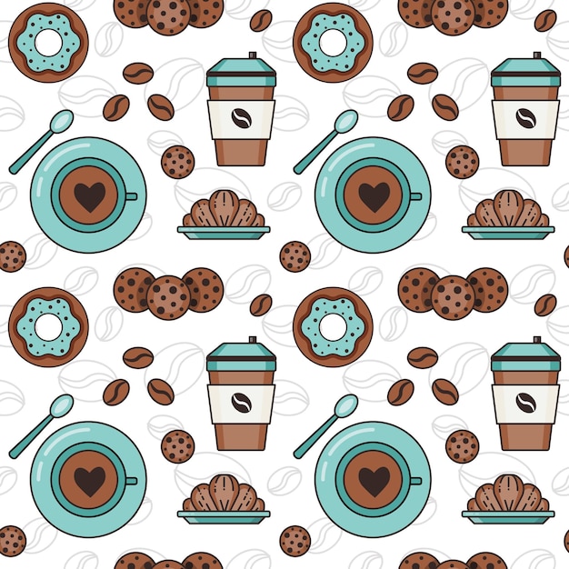 クッキーとペストリーのコーヒーとお菓子のパターン