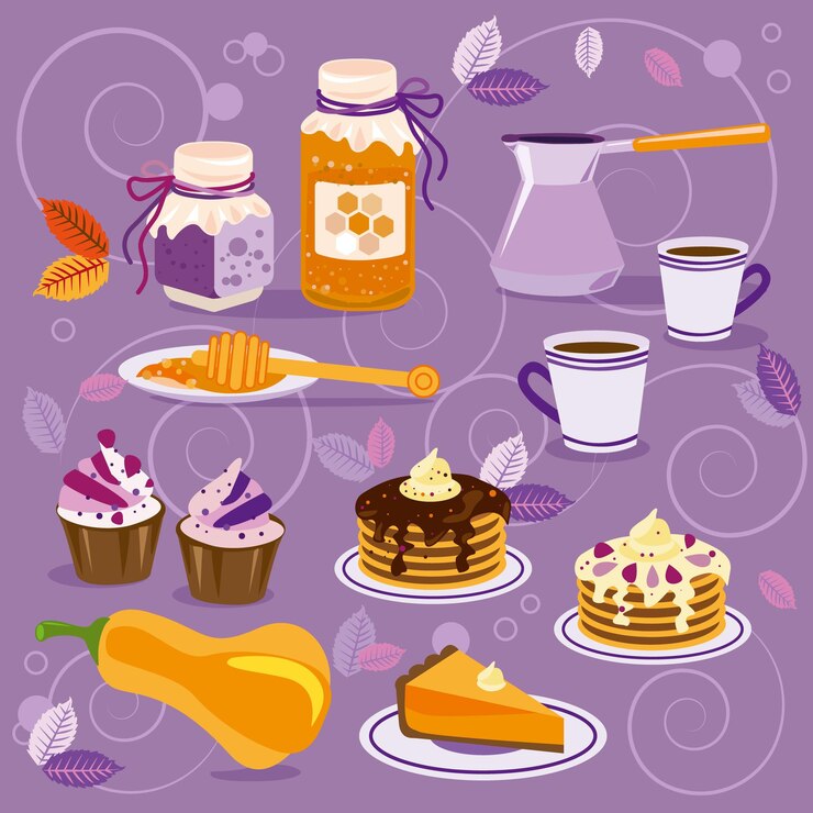 वेक्टर coffee and sweets set vector illustration in flat style
