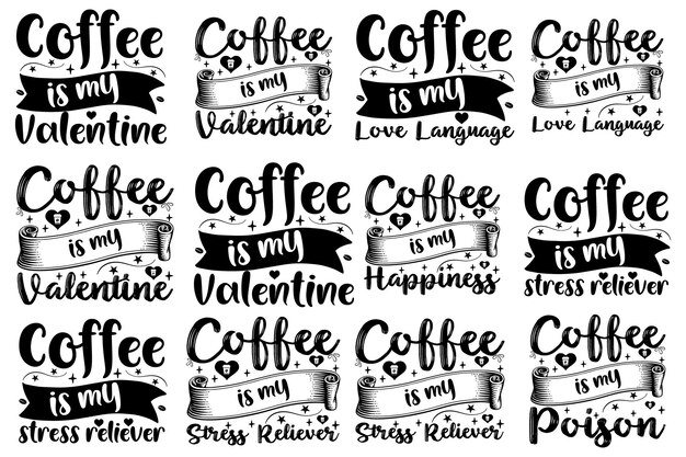 Vector coffee t shirt design set coffee typography t shirt bundle