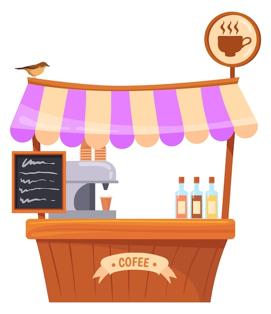 Coffee takeaway stall Cartoon street cafe stand