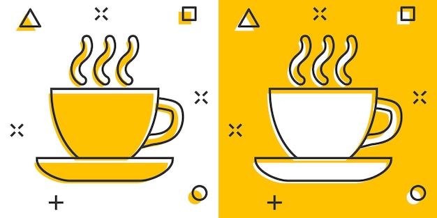 Coffee tea cup icon in comic style Coffee mug vector cartoon illustration pictogram Drink business concept splash effect