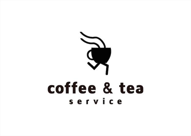 Icona del logo della bevanda del servizio da tè del caffè con il concetto del piede online dell'ordine di consegna veloce