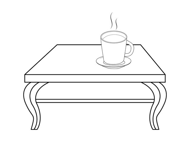 Coffee amp tea table with glass and wooden table Cup of hot tea