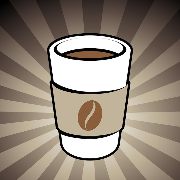 Coffee or tea takeaway cup icon on a brown striped background