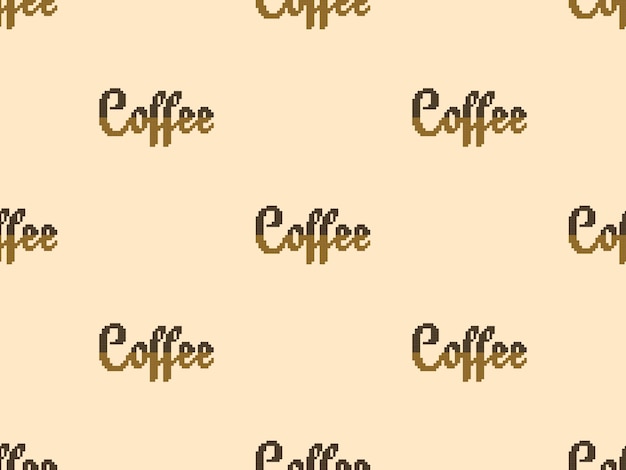 coffee text cartoon character seamless pattern on brown backgroundPixel style