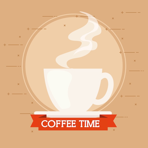 Vector coffee time banner with cup ceramic  design