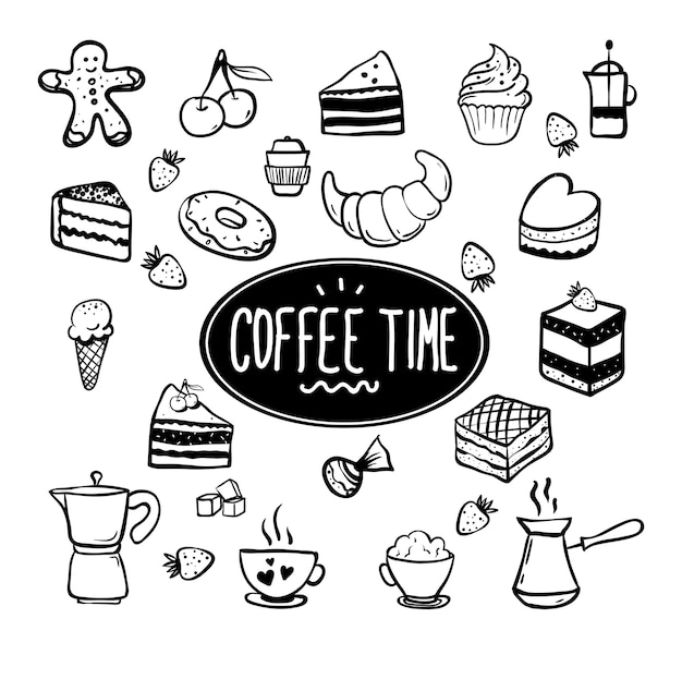 Coffee time card with elements of kitchen. 