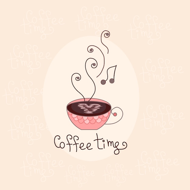 Coffee time. Fashionable Hand draw retro emblem. Vector  inspiration illustration