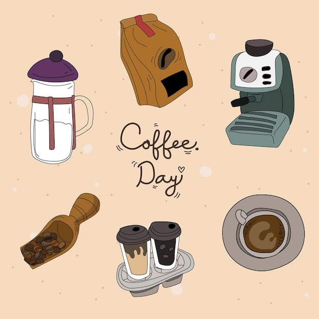 Illustrazione vettoriale del set di progettazione grafica del tempo del caffè