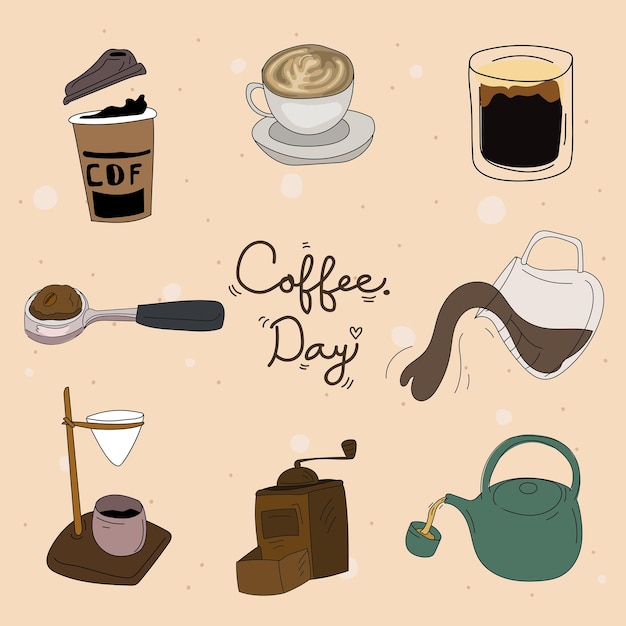 Illustrazione vettoriale del set di progettazione grafica del tempo del caffè