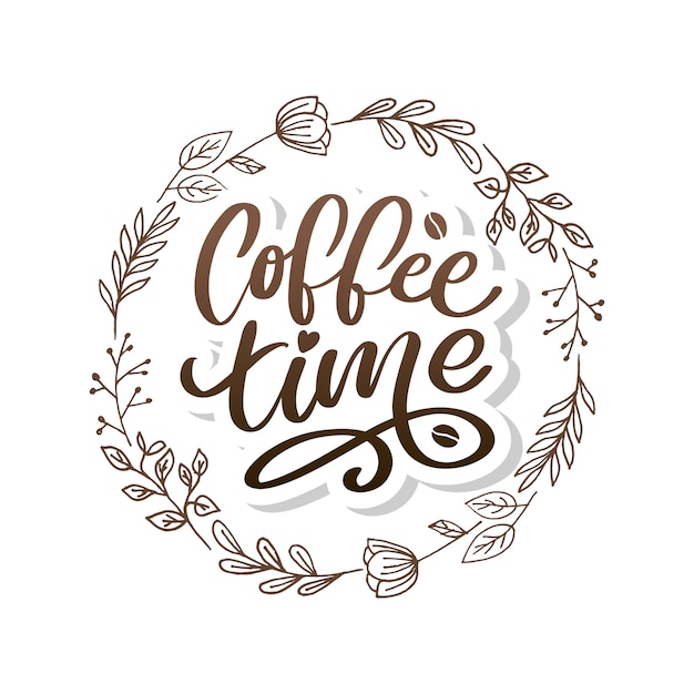 Tempo di caffè hipster vintage stilizzato lettering. illustrazione