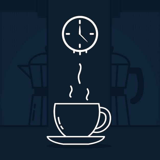 Illustrazione dell'ora del caffè con tazza e orologio