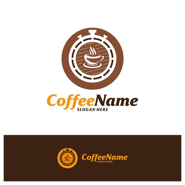 Modello di progettazione del logo del tempo del caffè simbolo dell'icona creativa del vettore del concetto del logo del caffè