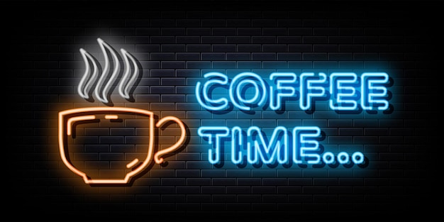 Vector coffee time neon logo sign neon symbol