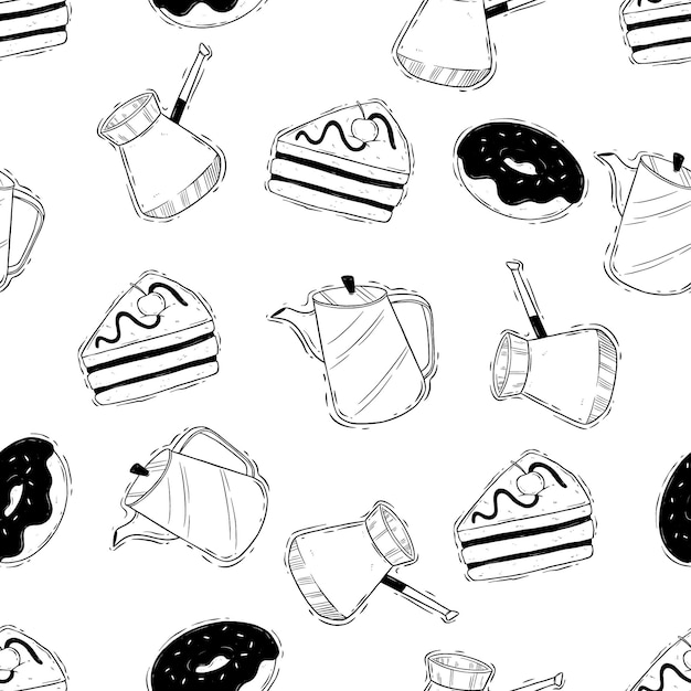 Vector coffee time seamless pattern with dodle or hand draw style