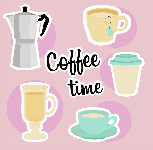 Vector coffee time vibes vector collection of various coffee mugs