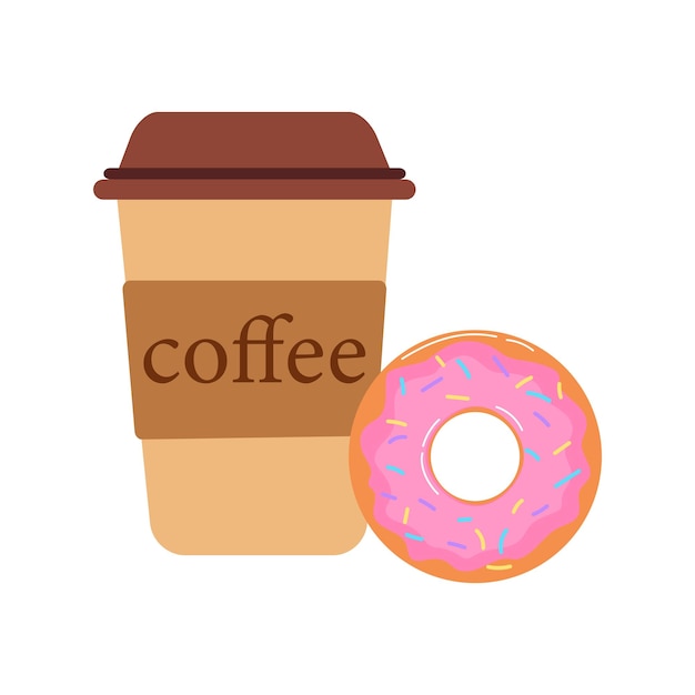 Coffee to go en een donut Vector ontwerp van koffiekopje en donut