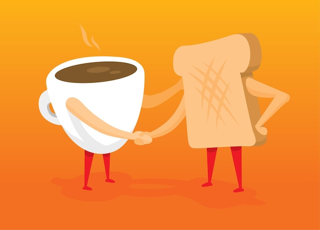 Coffee and toast shaking hands