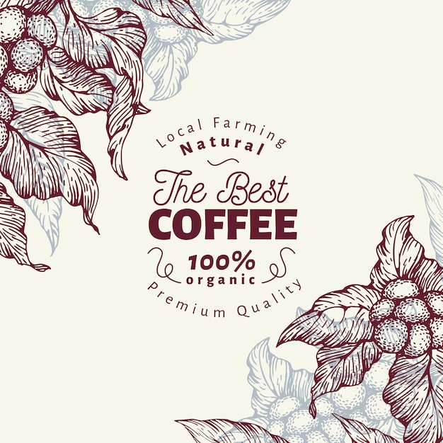 Vettore modello di banner di albero del caffè. illustrazione vettoriale sfondo caffè retrò