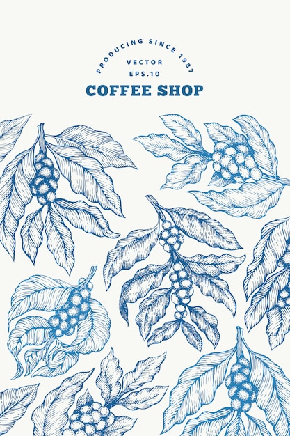 Vector coffee tree branch template