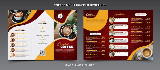 Vettore modello di menu per brochure a tre ante per caffè