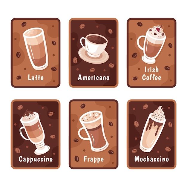Insieme dell'illustrazione di tipi di caffè