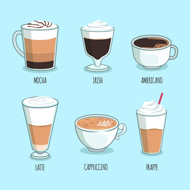 Vector coffee types pack theme