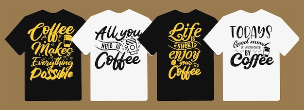 コーヒーのタイポグラフィのレタリングtシャツのデザインは、tシャツと商品のスローガンを引用しています