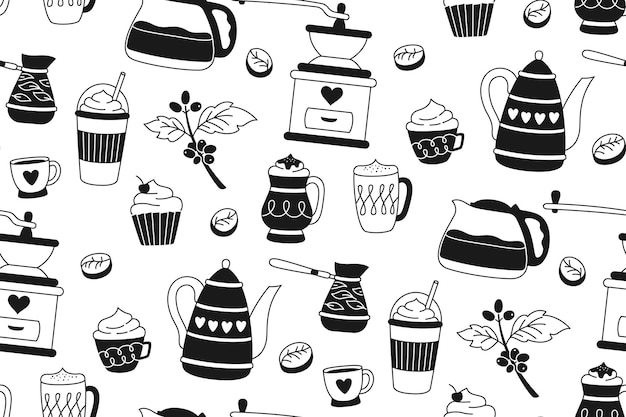 Coffee vintage seamless pattern cup drink beans breakfast boundless ornament endless design menu