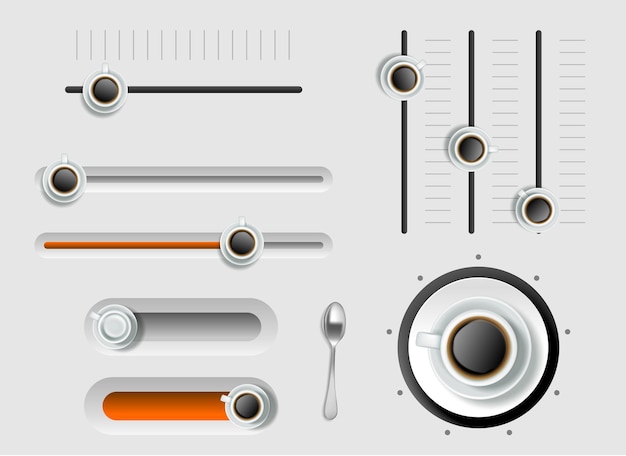 Coffee volume dial and power level vector set