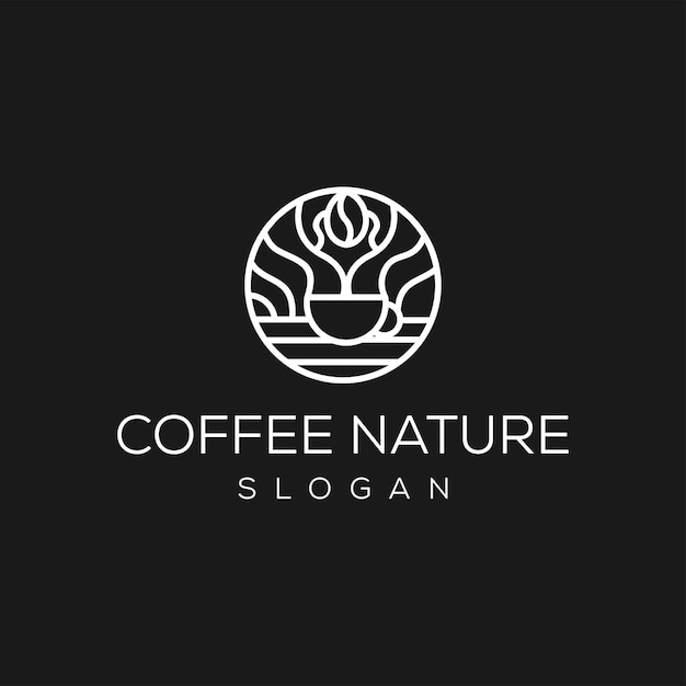 Caffè con il vettore piatto del modello di progettazione dell'icona del logo di stile della linea