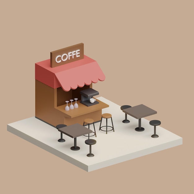 ベクトル コーヒーショップカフェのコンセプト リアルな3dオブジェクト カートゥーンスタイル