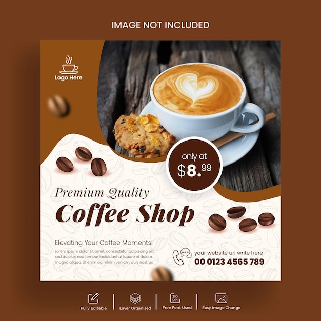 Coffeeshop Facebook post en koffie menu flyer sjabloon ontwerp