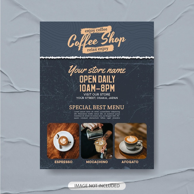 Coffeeshop flyer sjabloonontwerp premium, koffie menusjabloon, koffie poster, koffie flyer