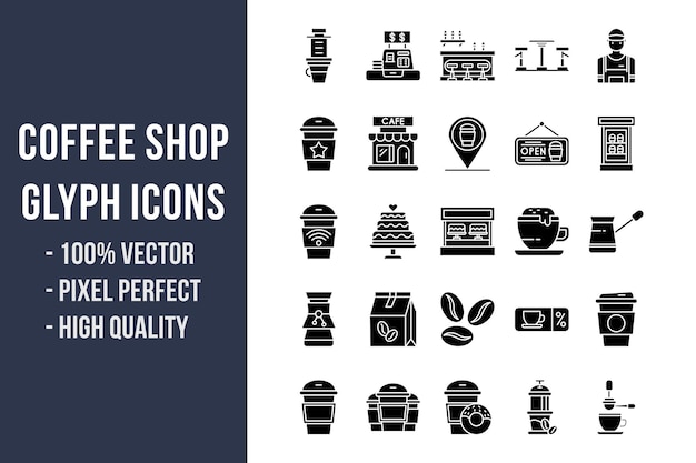 Coffeeshop Glyph pictogrammen