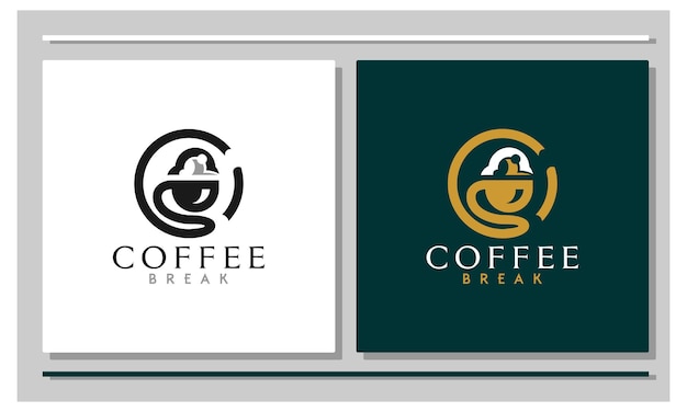 Vector coffeeshop-logo-ontwerp met koffiepauze-thema