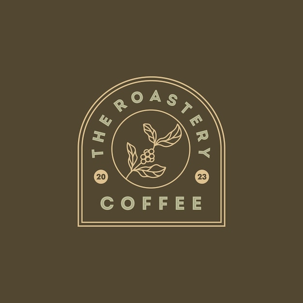 coffeeshop logo retro badge koffieboon en blad tak natuurlijke pictogram lijn stempel logo vector ontwerp