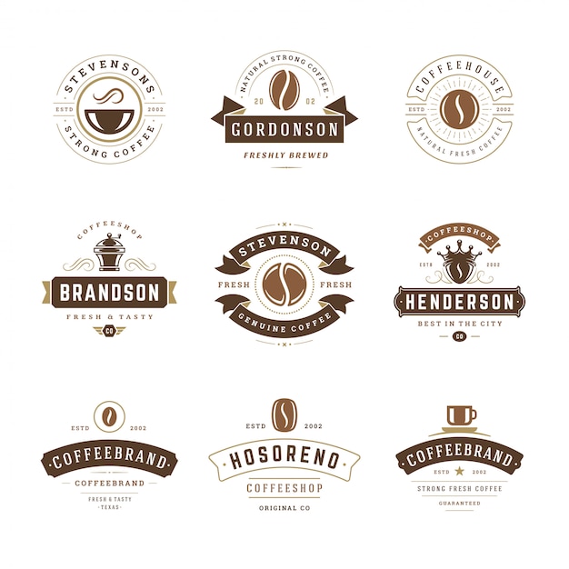 Coffeeshop logo's ontwerpsjablonen voor café badge-ontwerp en menu-decoratie