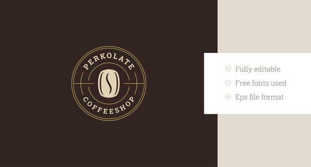 Coffeeshop minimalist retro circle logo design template with bean vector flat illustration
