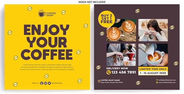 Coffeeshop-promotiefeed instagram in platte ontwerpstijl