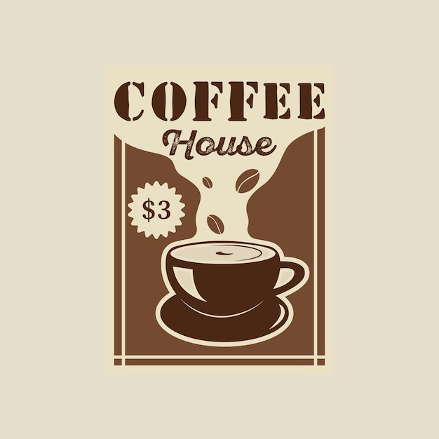 Coffeeshop vector poster vintage minimalistische illustratie sjabloon grafisch ontwerp drank en eten banner advertentie of decoratie voor bedrijfsconcept