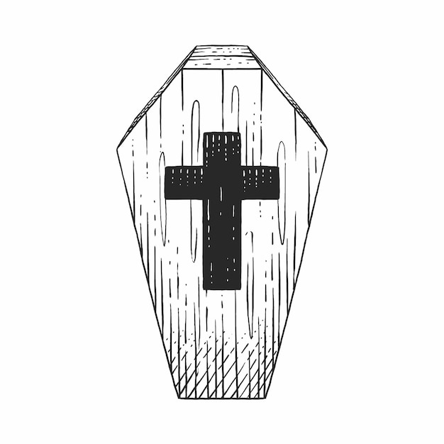 Coffin drawn in engraving style