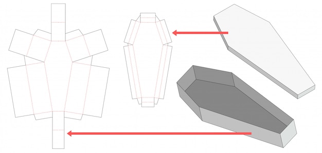 Coffin shaped box and lid die cut template