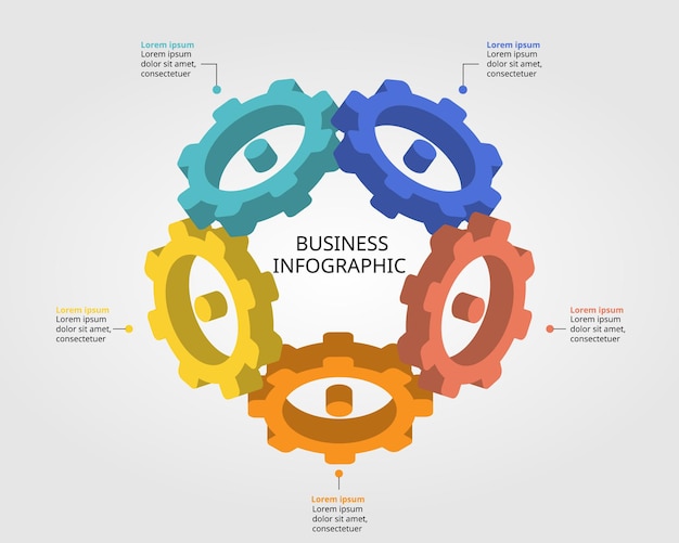 Vector cog element for system template for infographic for presentation for 5 element