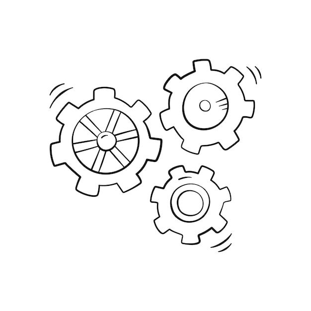 Vector cog gear in doodle style vector illustration mechanism graphic symbol for print and design