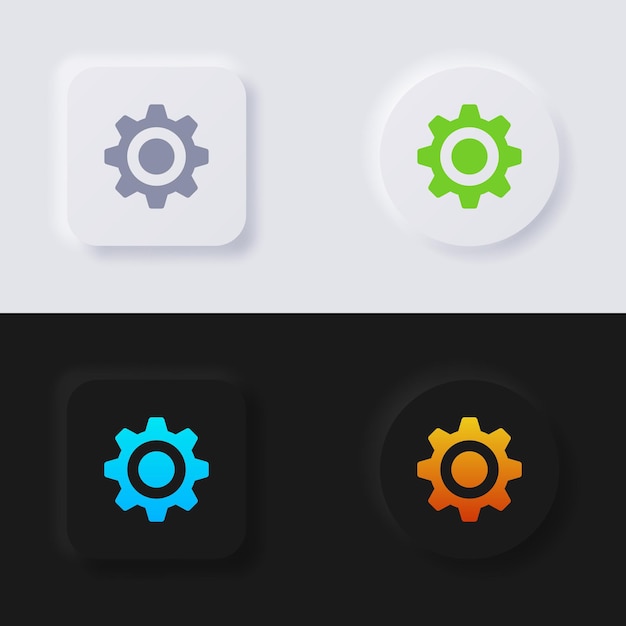 Vector cog icon set, multicolor neumorphism button soft ui design for web design.