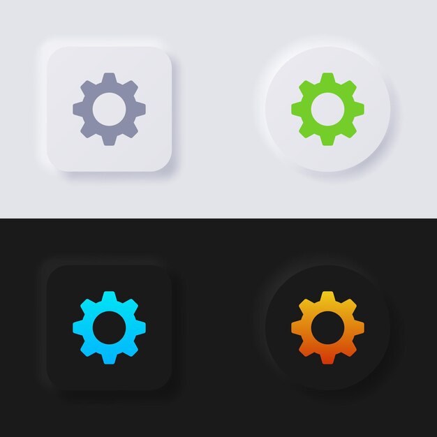 Cog icon set, Multicolor neumorphism button soft UI Design for Web design.