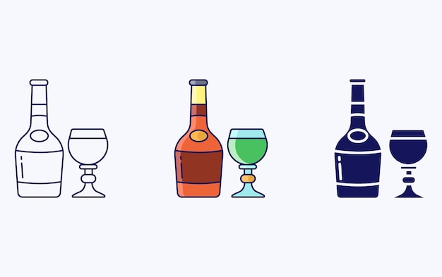 Vector cognac glass and bottle illustration icon