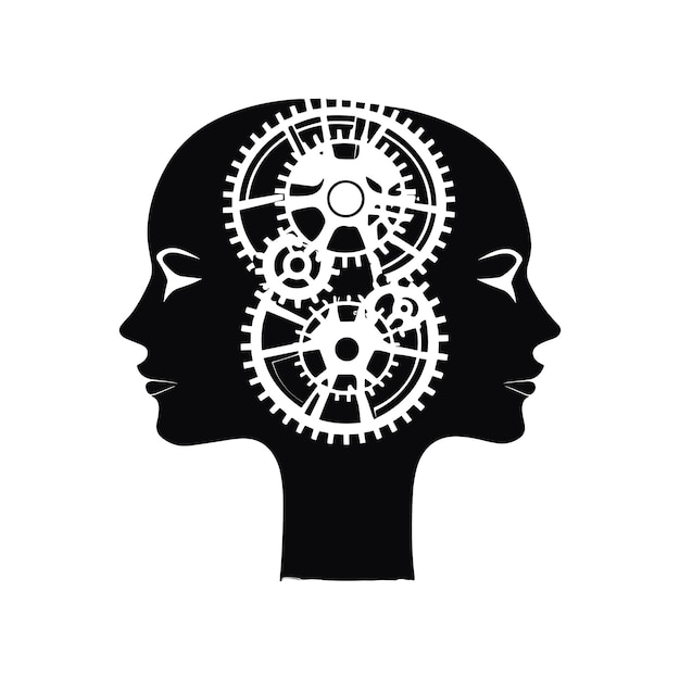 Vector cogs interlocked within two heads talking corporate vector illustrations